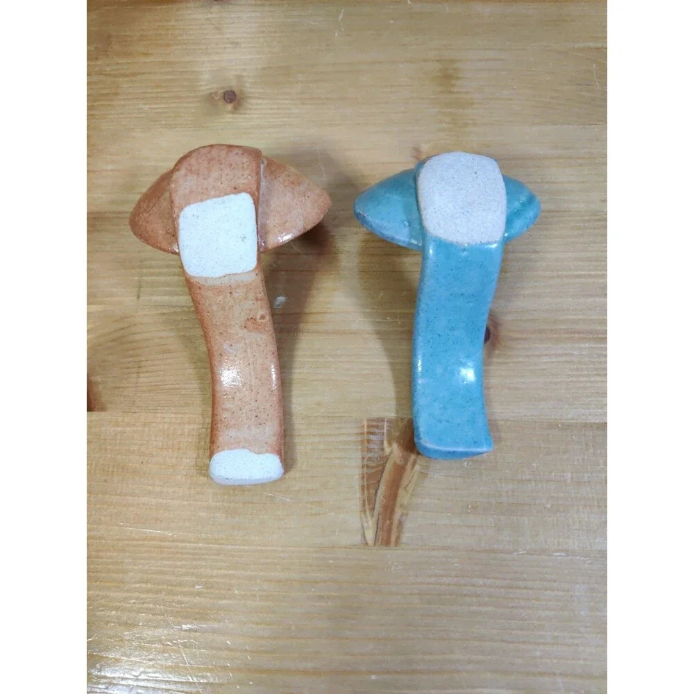 Lot Of 2 Hopi Pottery Ladle Spoon Set Beautifully Shaped Polished Peach Blue